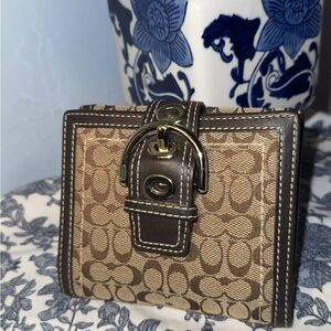 coach Brown and Tan Wallet with Buckle